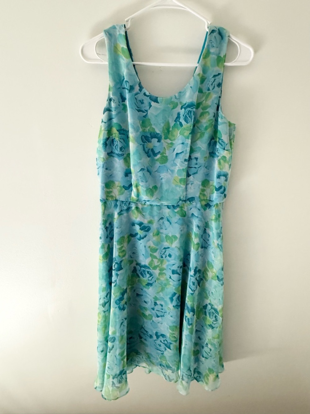 Sheri Martin Floral Dress Blue Green Sleeveless Fit Flare Lined Size 10 Flowy